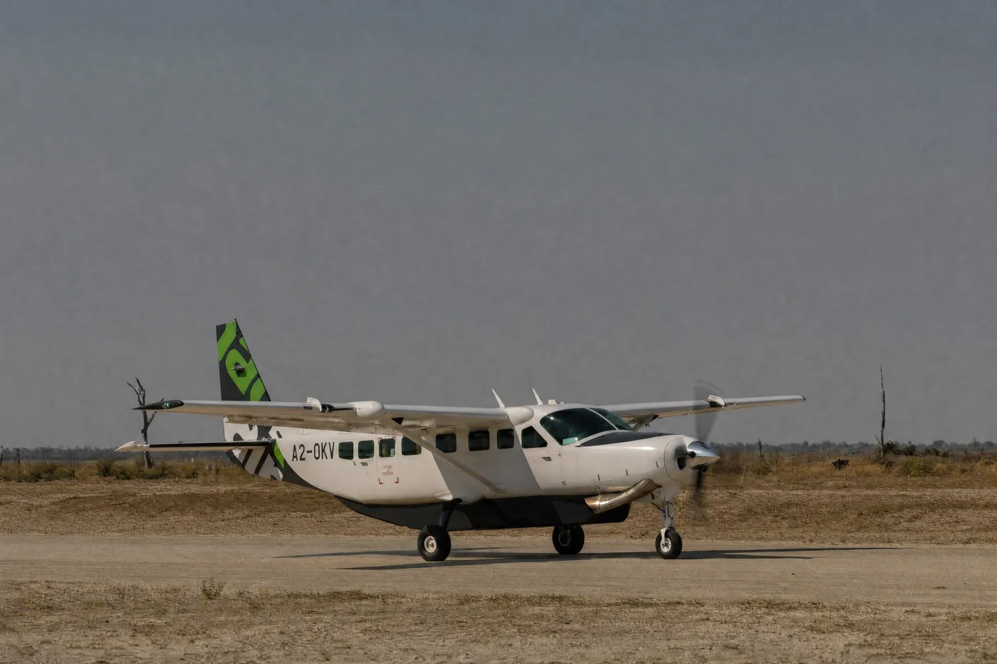 A light aircraft on the bush airstrip