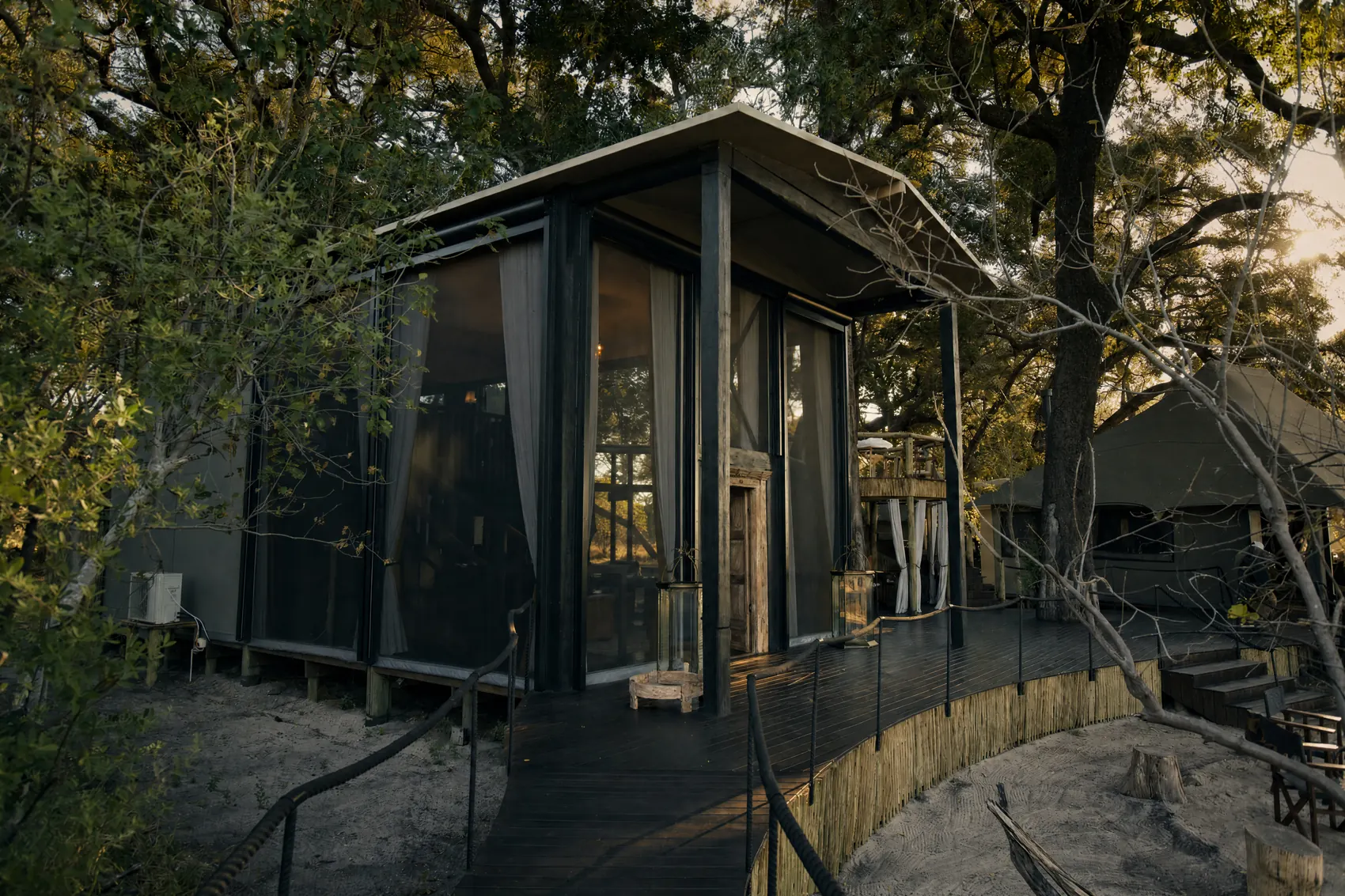 The glass villa at the end of its boardwalk